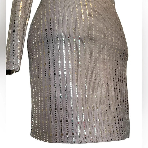 Crystal Sky Gray Metallic Style Long Sleeve Open Back Dress Women’s Small NWT - Picture 6 of 16